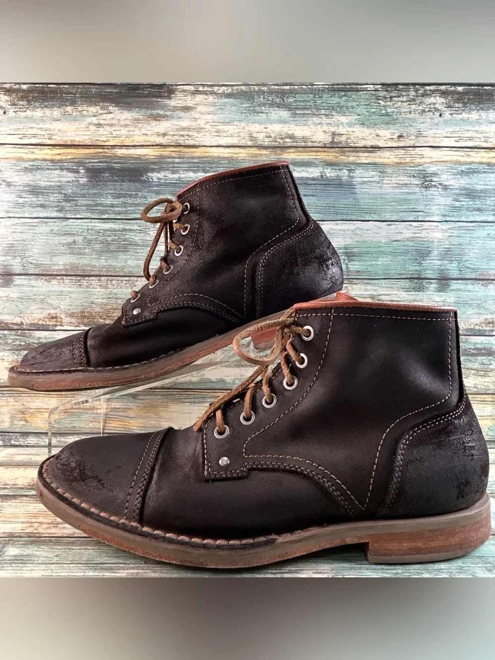 Cole Haan Weston Boots Mens Size 9M Brown Waxed Suede Cap Toe Lace Up Combat